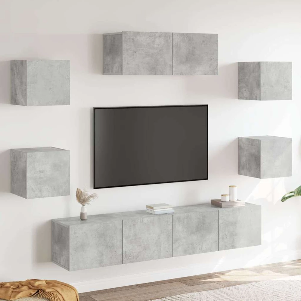 TV staliukas TV spintelių komplektas, 7 dalių, betono pilkas, mediena