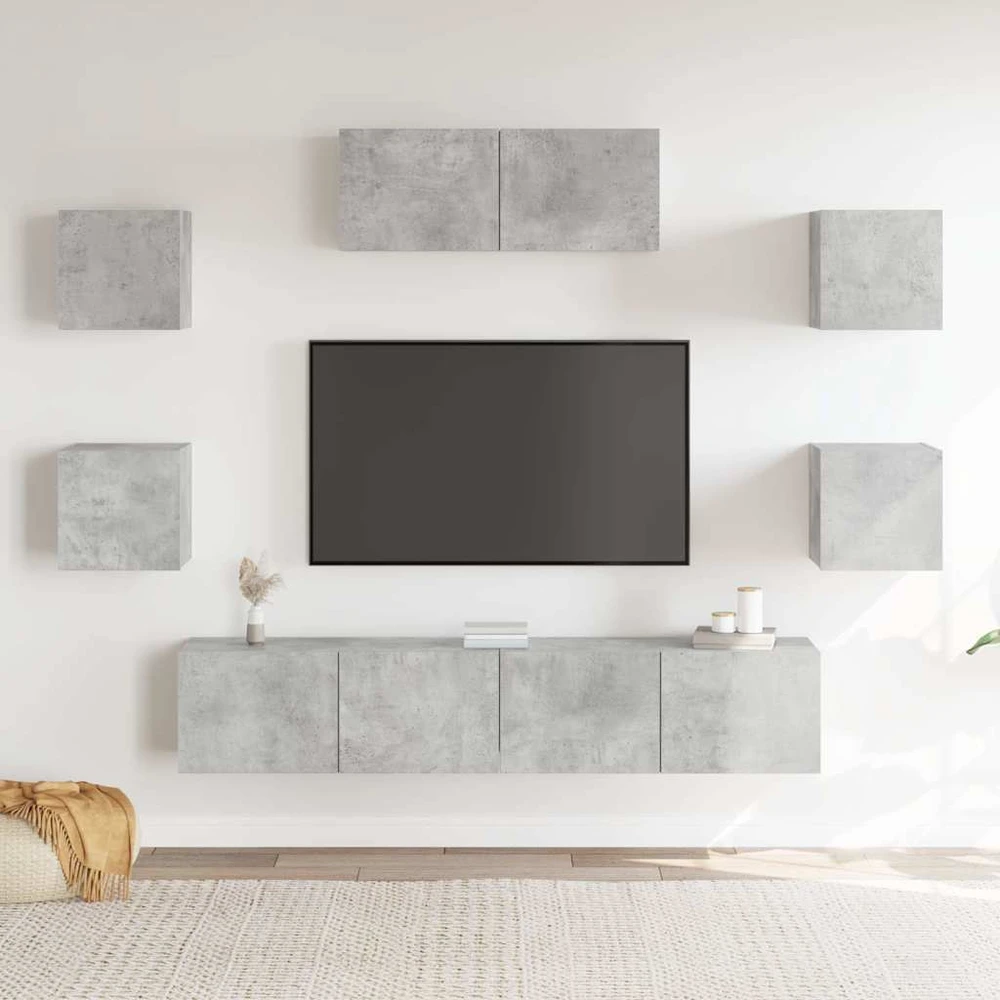 TV staliukas TV spintelių komplektas, 7 dalių, betono pilkas, mediena