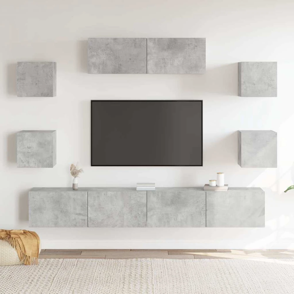 TV staliukas TV spintelių komplektas, 7 dalių, betono pilkas, mediena