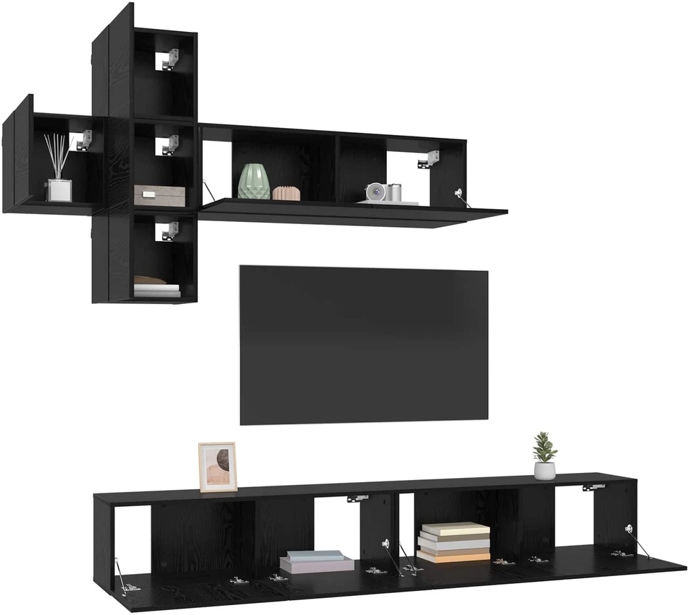 TV staliukas TV spintelių komplektas 7 pcs Juodojo ąžuolo Apdirbta mediena