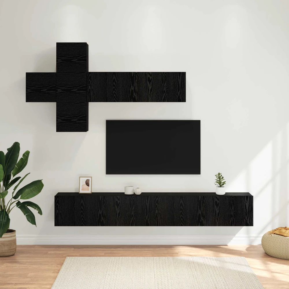 TV staliukas TV spintelių komplektas 7 pcs Juodojo ąžuolo Apdirbta mediena