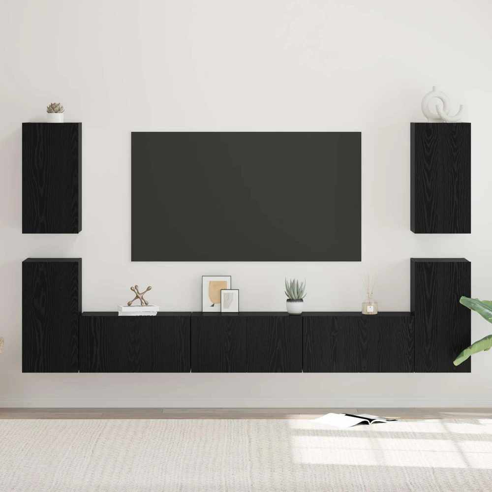 TV staliukas TV spintelių komplektas 7 vnt. Juodas ąžuolas Apdirbta mediena