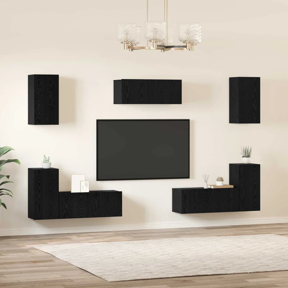 TV staliukas TV spintelių komplektas 7 vnt. Juodas ąžuolas Apdirbta mediena