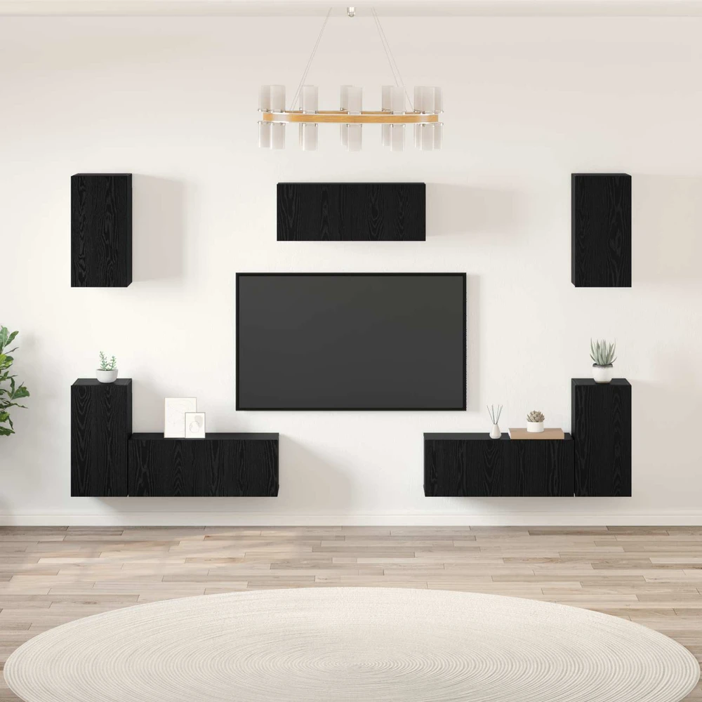 TV staliukas TV spintelių komplektas 7 vnt. Juodas ąžuolas Apdirbta mediena