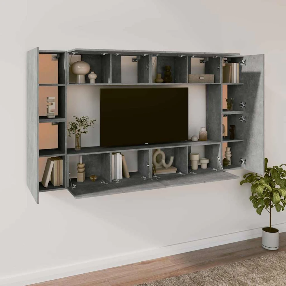 TV staliukas TV spintelių komplektas, 8 dalių, betono pilkas, mediena
