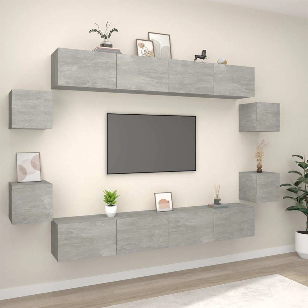 TV staliukas TV spintelių komplektas, 8 dalių, betono pilkas, mediena