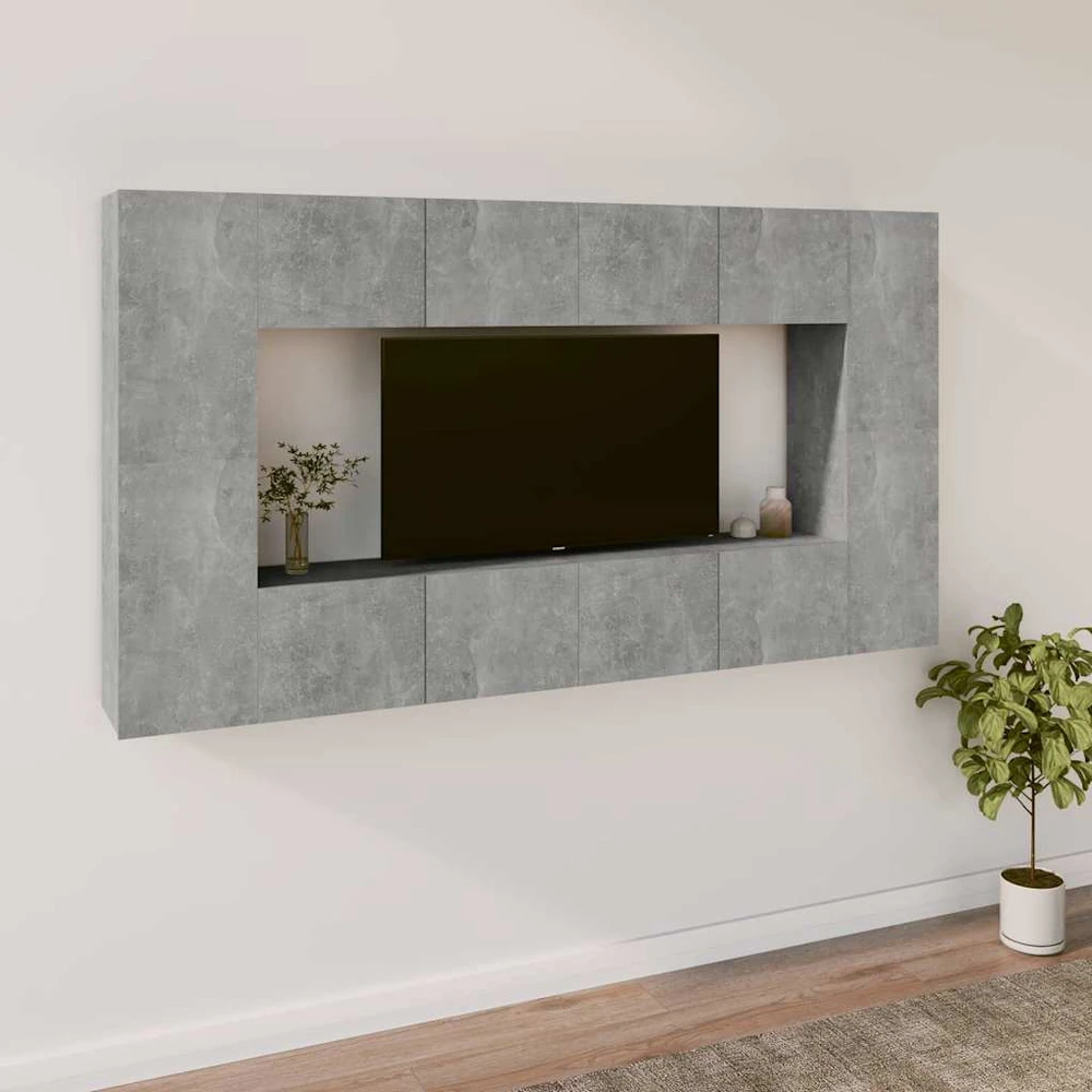 TV staliukas TV spintelių komplektas, 8 dalių, betono pilkas, mediena