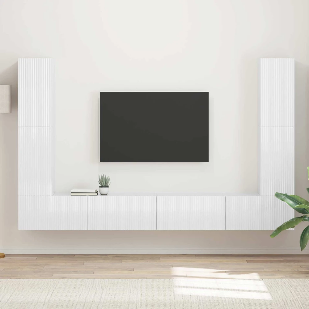 TV staliukas TV spintelių komplektas 8 vnt. Aukštai blizganti balta