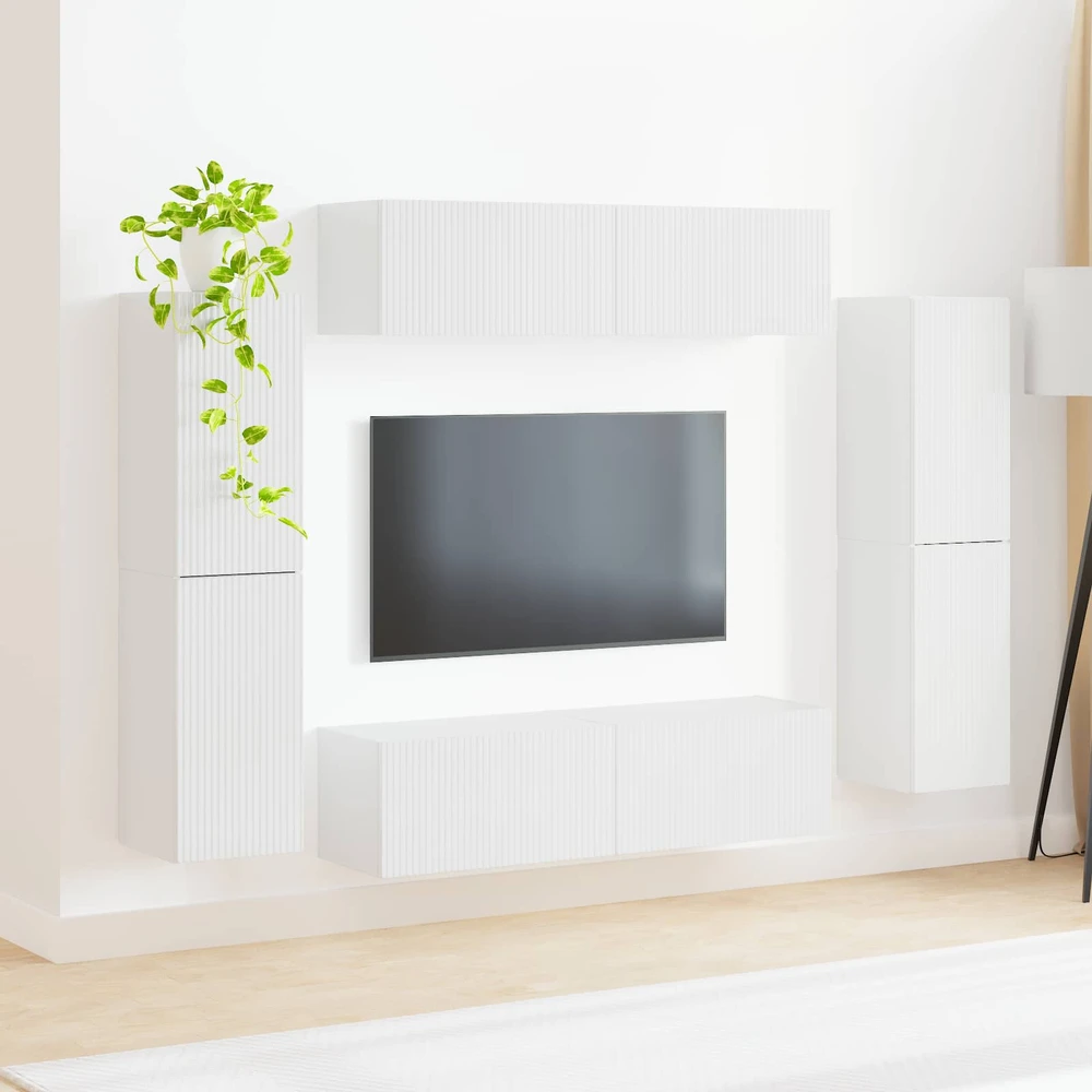 TV staliukas TV spintelių komplektas 8 vnt. Aukštai blizganti balta