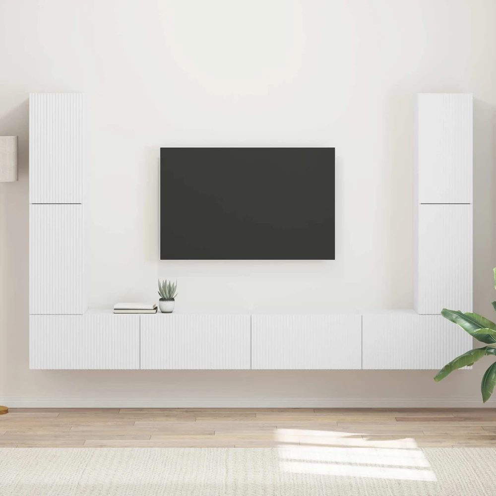 TV staliukas TV spintelių komplektas 8 vnt. Balta Apdirbta mediena