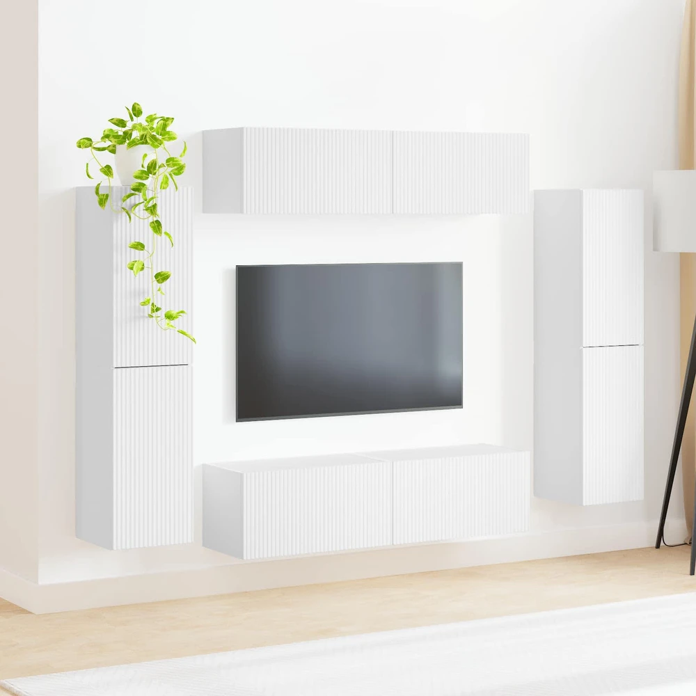 TV staliukas TV spintelių komplektas 8 vnt. Balta Apdirbta mediena