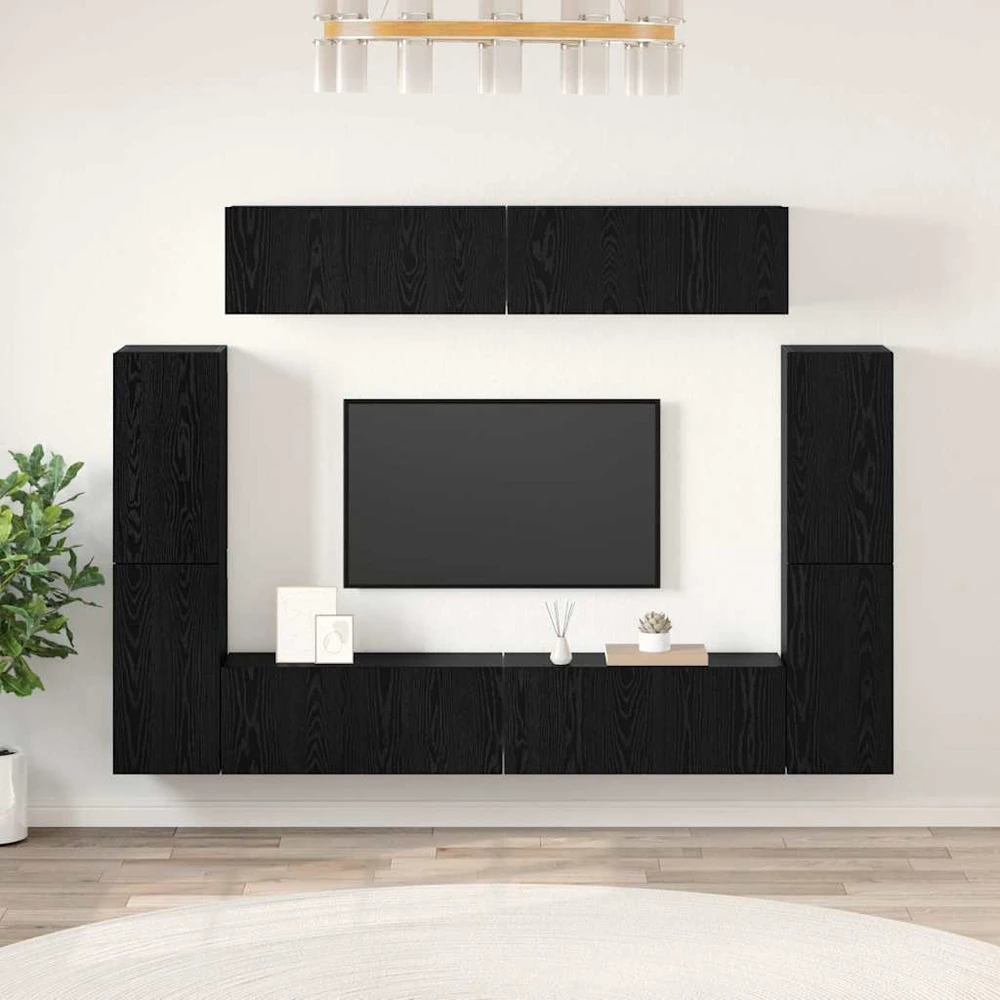 TV staliukas TV spintelių komplektas 8 vnt. juoda ąžuolo Apdirbta mediena
