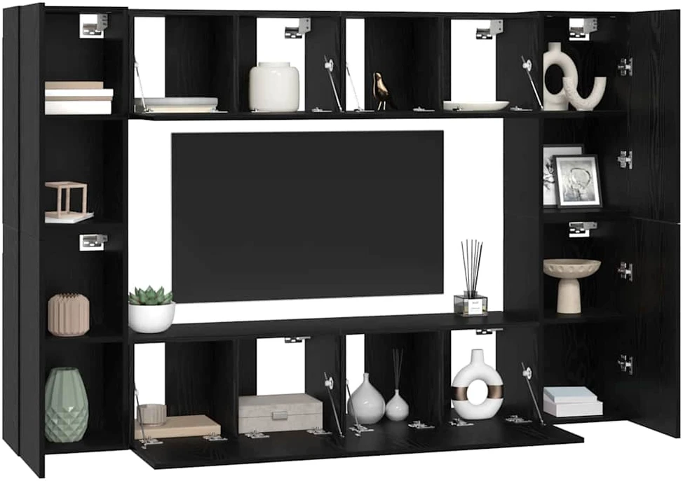 TV staliukas TV spintelių komplektas 8 vnt. Juodas ąžuolas Apdirbta mediena