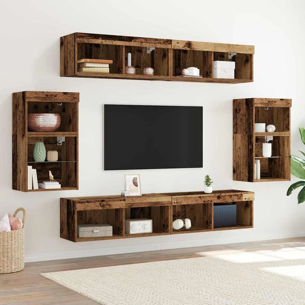 TV staliukas TV spintelių komplektas 8 vnt. 37 x 30 x 70 cm Sena mediena