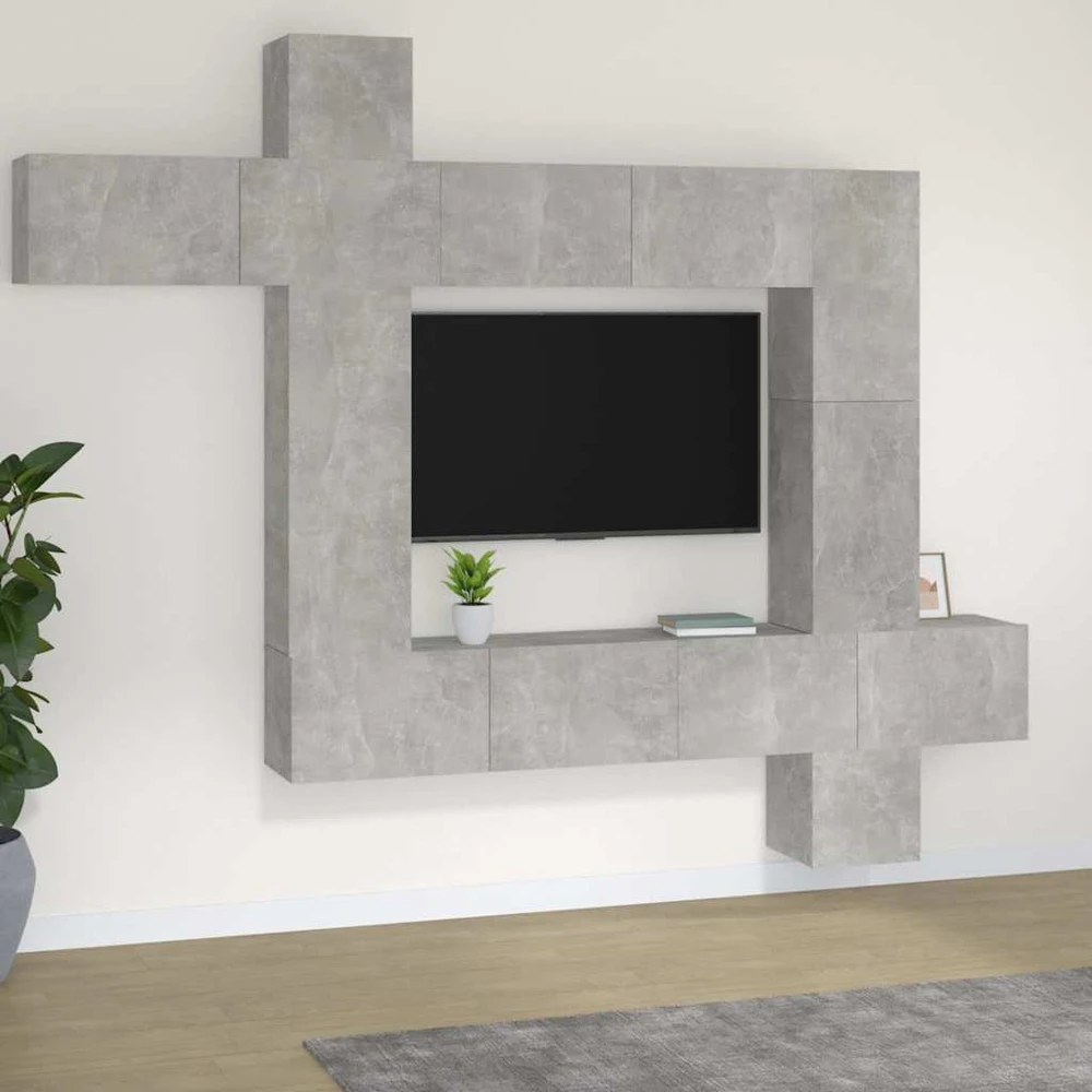 TV staliukas TV spintelių komplektas, 9 dalių, betono pilkas, mediena