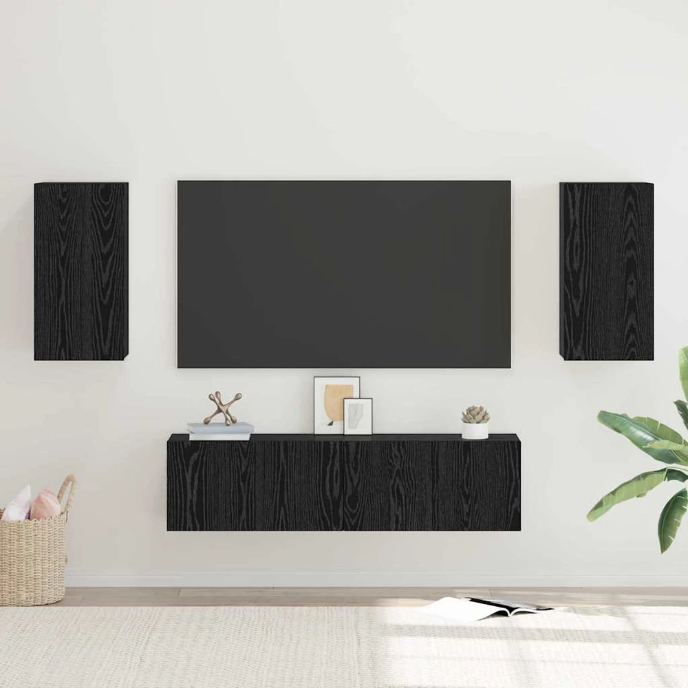 TV staliukas TV spintelių komplektas Juodas ąžuolas Apdirbta mediena