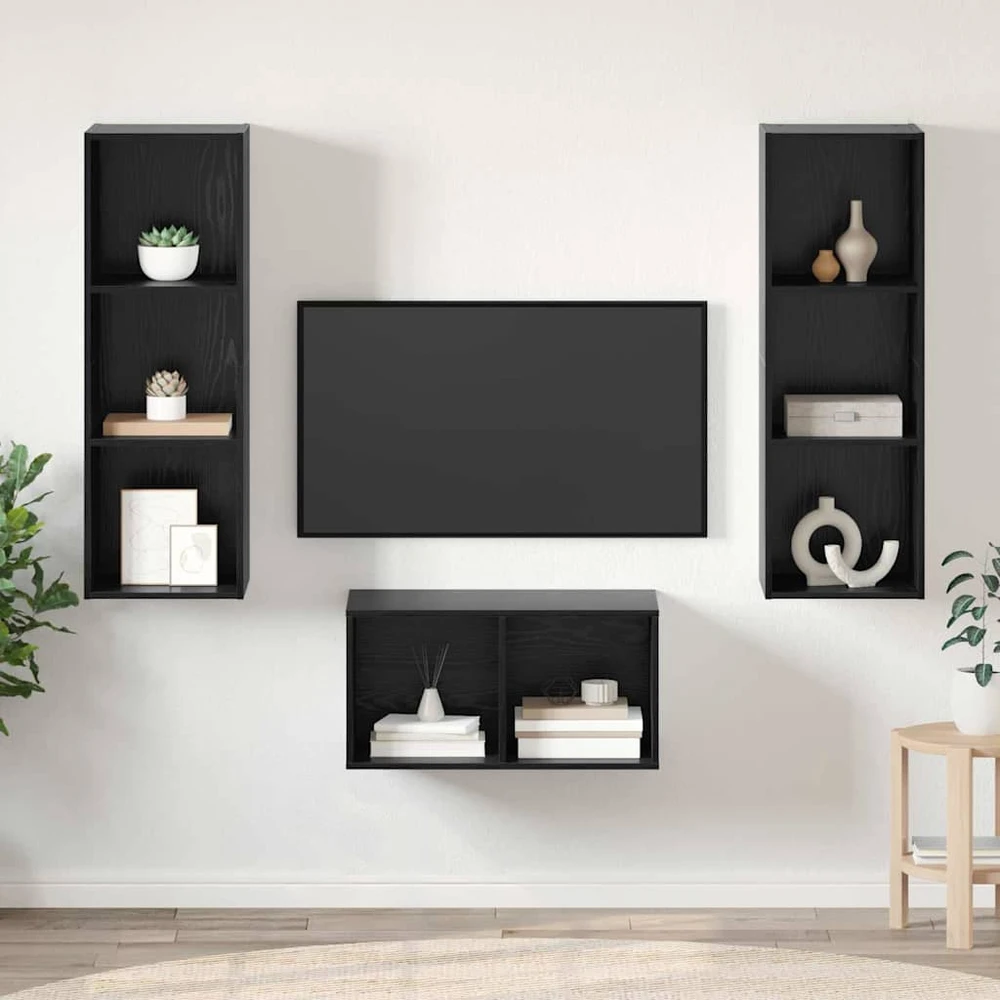 TV staliukas TV spintelių komplektas Juodas ąžuolas Apdirbta mediena