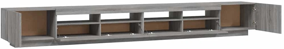 TV staliukas TV spintelių komplektas su LED, 3 dalių, pilkas ąžuolo, mediena