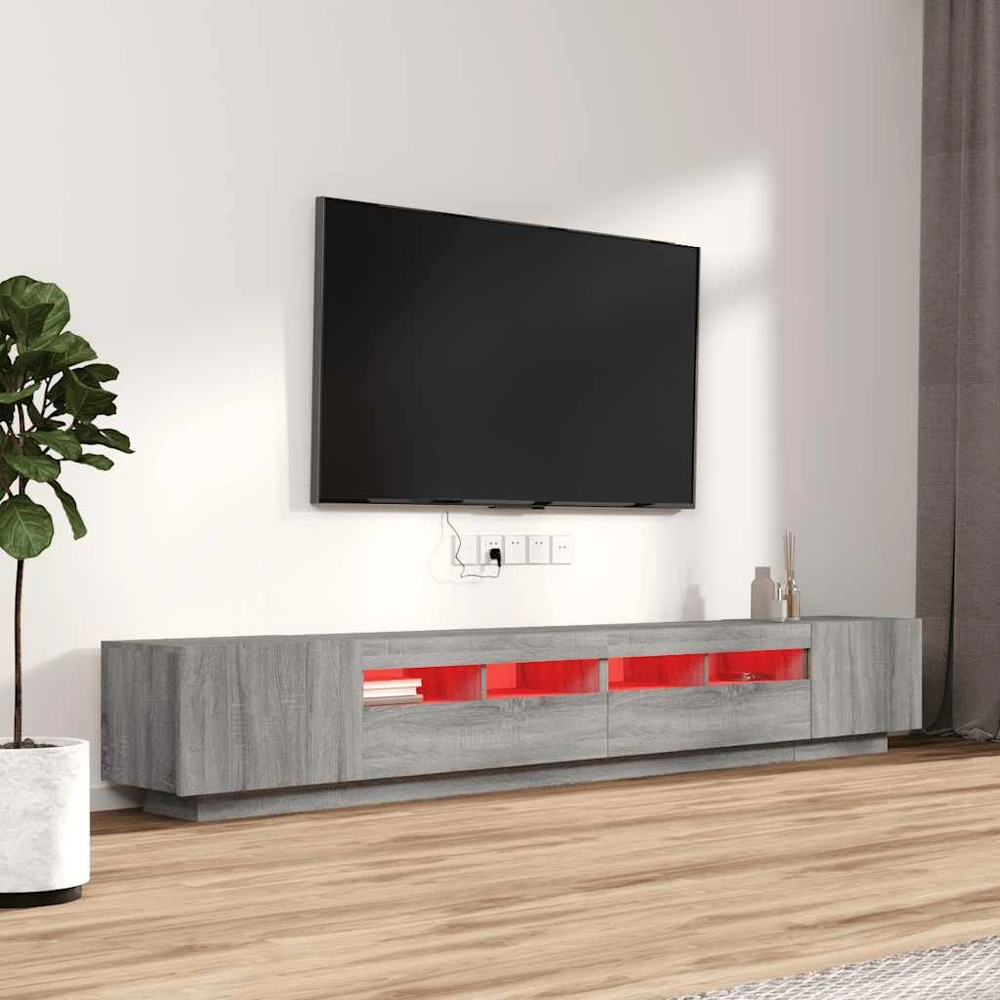 TV staliukas TV spintelių komplektas su LED, 3 dalių, pilkas ąžuolo, mediena