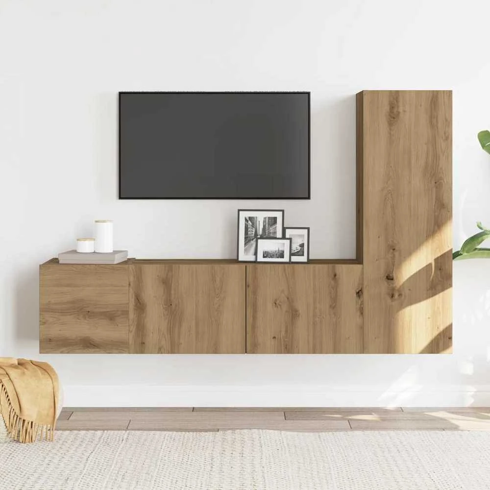 TV staliukas 3 dalių sieninis televizoriaus spintelės komplektas Artisan Oak