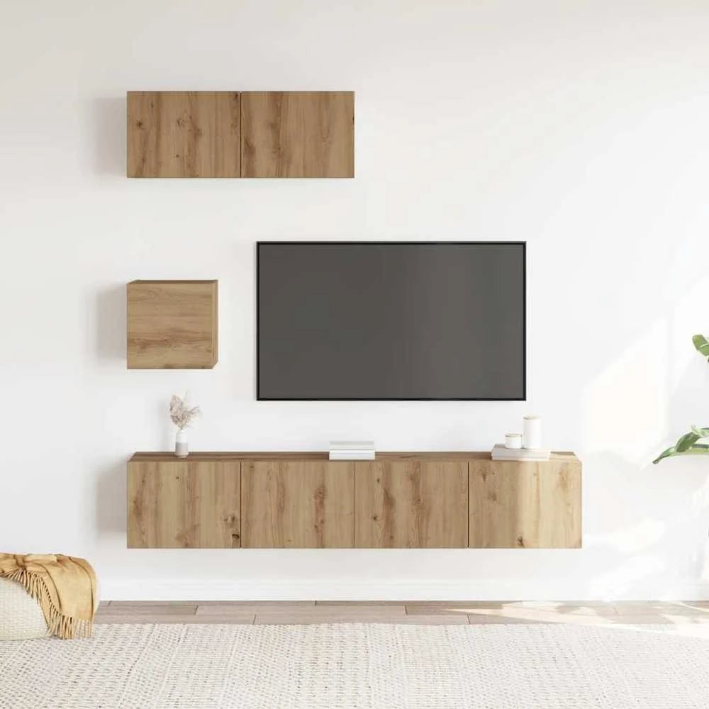 TV staliukas 4 dalių sieninis televizoriaus spintelės komplektas Artisan Oak