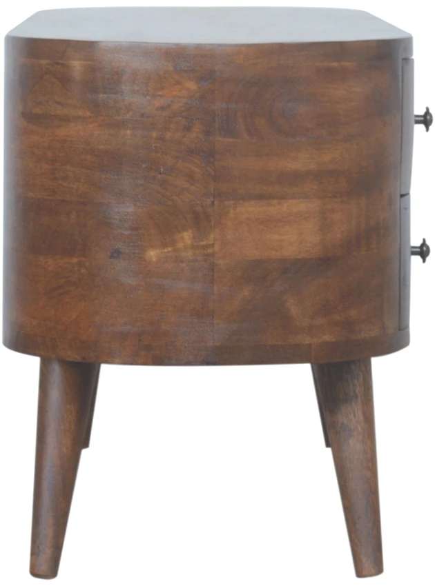 TV staliukas Artisan Furniture Apvalintų formų mango medienos TV spintelė su 4 stalčiais, kaštono atspalvio
