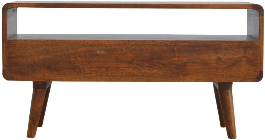 TV staliukas Artisan Furniture Lenkta mango medienos TV spintelė, kaštono atspalvio