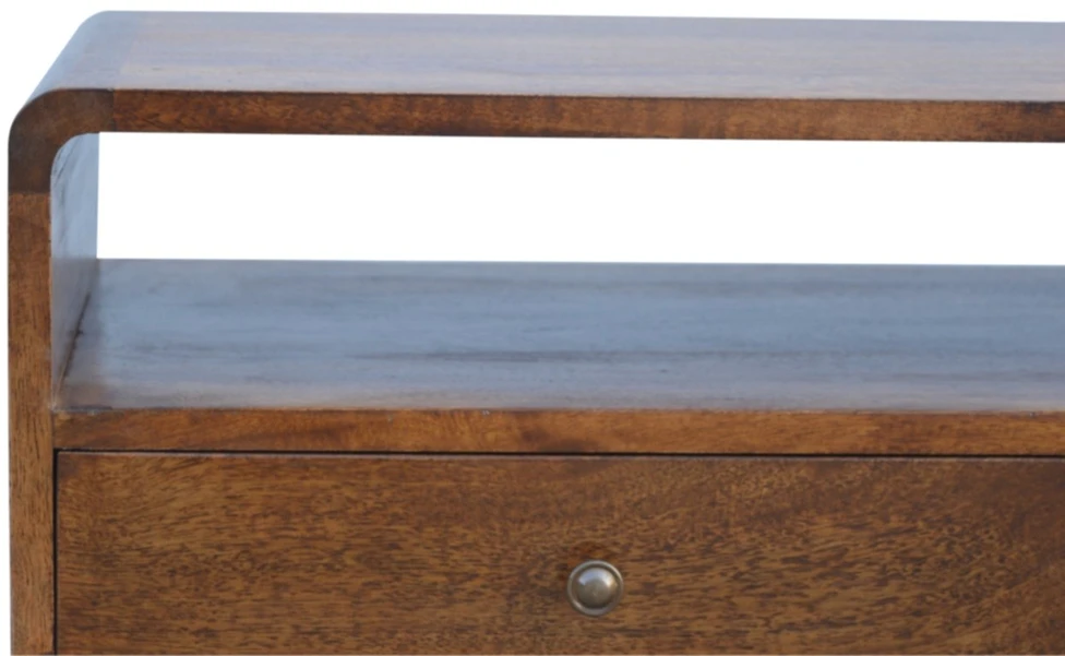 TV staliukas Artisan Furniture Lenkta mango medienos TV spintelė, kaštono atspalvio