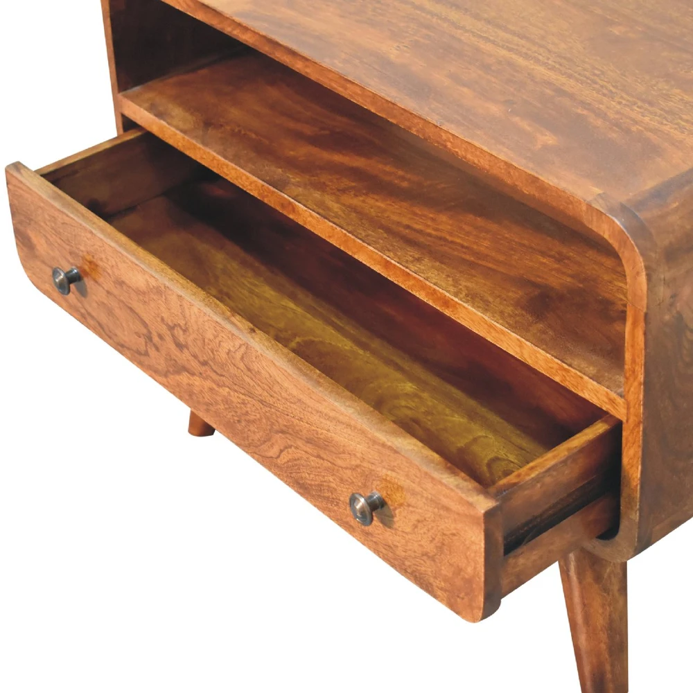 TV staliukas Artisan Furniture Lenkta mini TV spintelė, riešutmedžio atspalvio