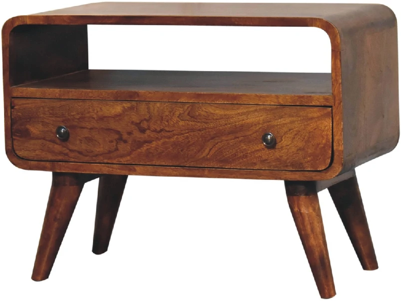 TV staliukas Artisan Furniture Lenkta mini TV spintelė, riešutmedžio atspalvio