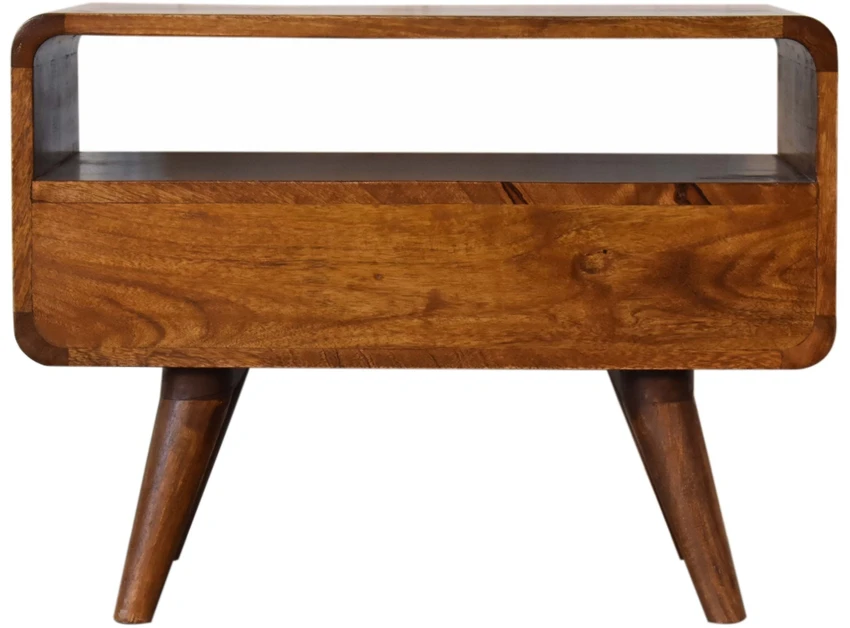 TV staliukas Artisan Furniture Lenkta Riešutmedžio Mini TV spintelė su 2 stalčiais