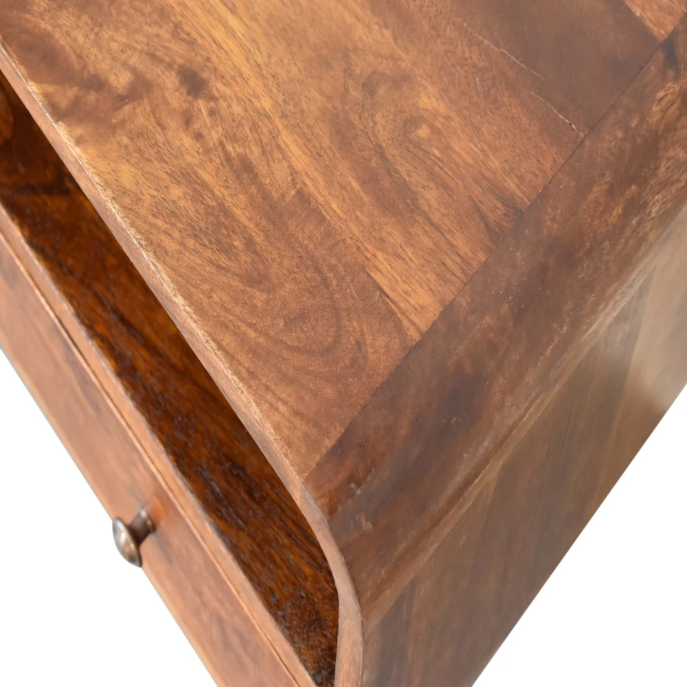 TV staliukas Artisan Furniture Lenkta Riešutmedžio Mini TV spintelė su 2 stalčiais