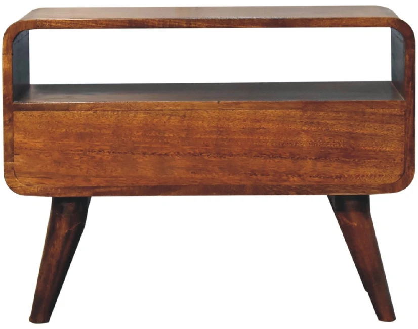 TV staliukas Artisan Furniture Lenkta mini TV spintelė, riešutmedžio atspalvio