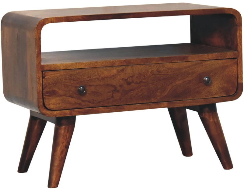 TV staliukas Artisan Furniture Lenkta mini TV spintelė, riešutmedžio atspalvio