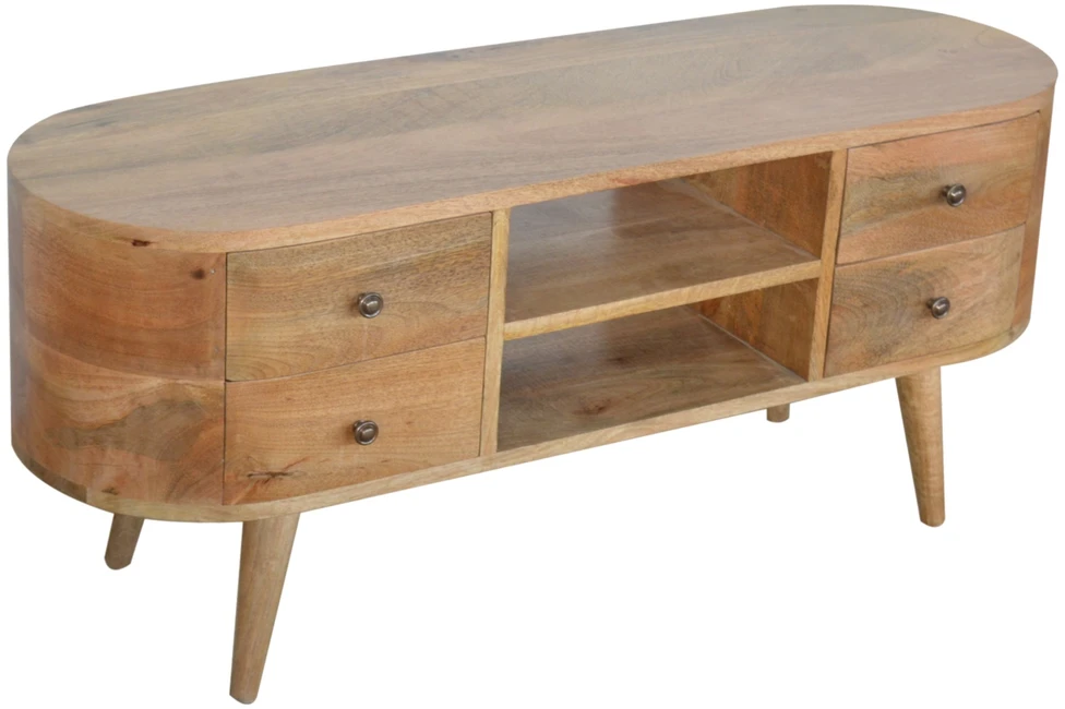 TV staliukas Artisan Furniture Mango medienos TV spintelė su 4 stalčiais ir 2 lentynomis, ąžuolo atspalvio