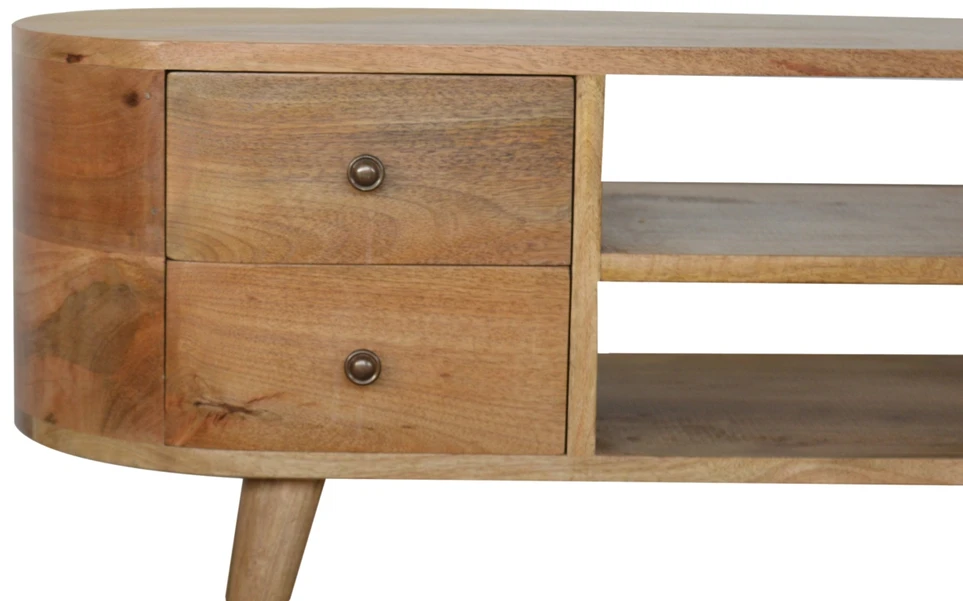 TV staliukas Artisan Furniture Mango medienos TV spintelė su 4 stalčiais ir 2 lentynomis, ąžuolo atspalvio
