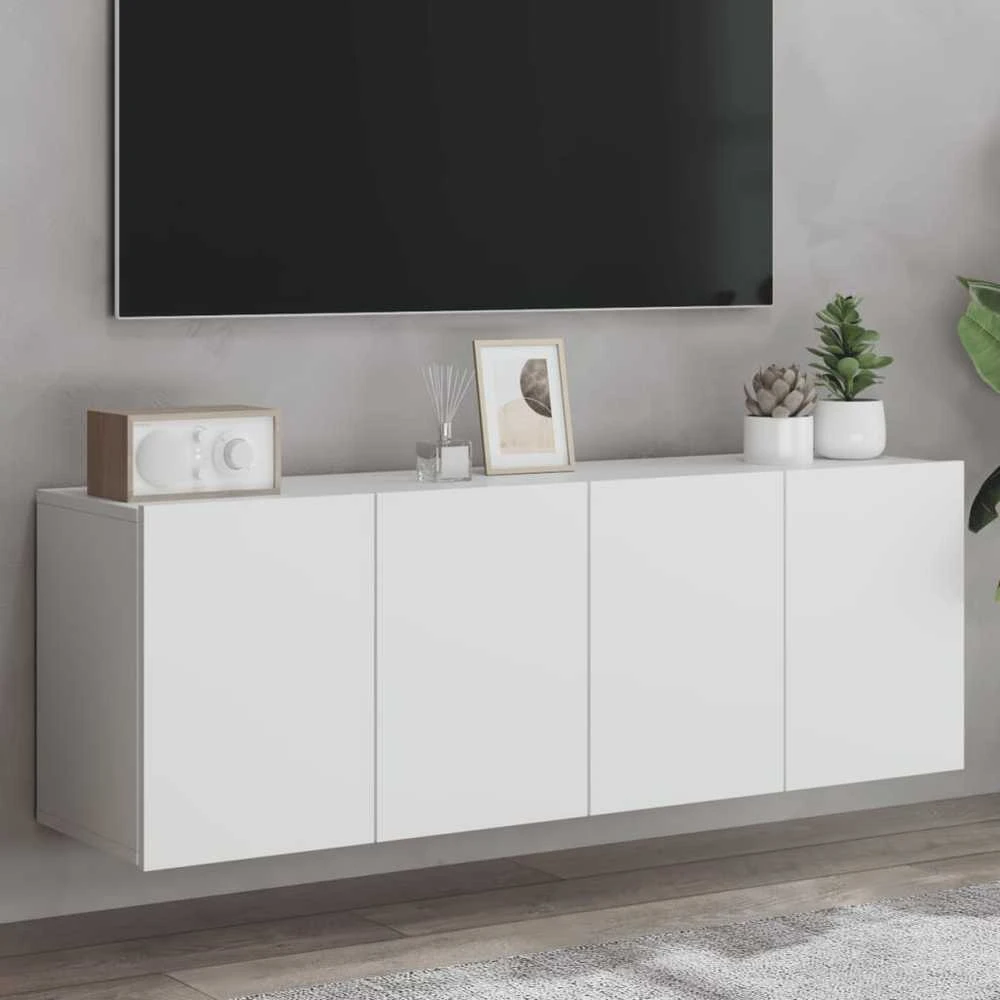TV staliukas Prie sienos montuojamos TV spintelės, 2vnt., baltos, 60x30x41cm