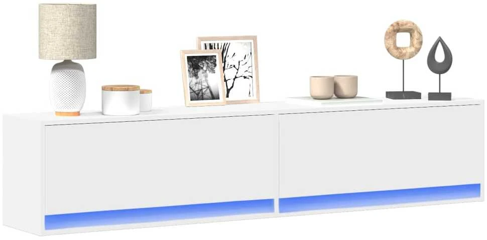 TV staliukas Sieninė TV spintelė su LED lemputėmis, balta, 180x31x38cm