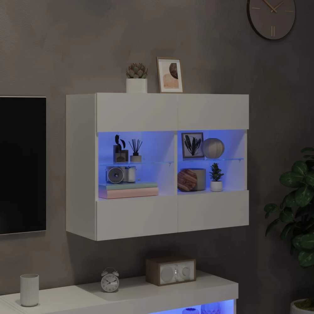 TV staliukas Sieninė TV spintelė su LED lemputėmis, balta, 78,5x30x60,5cm