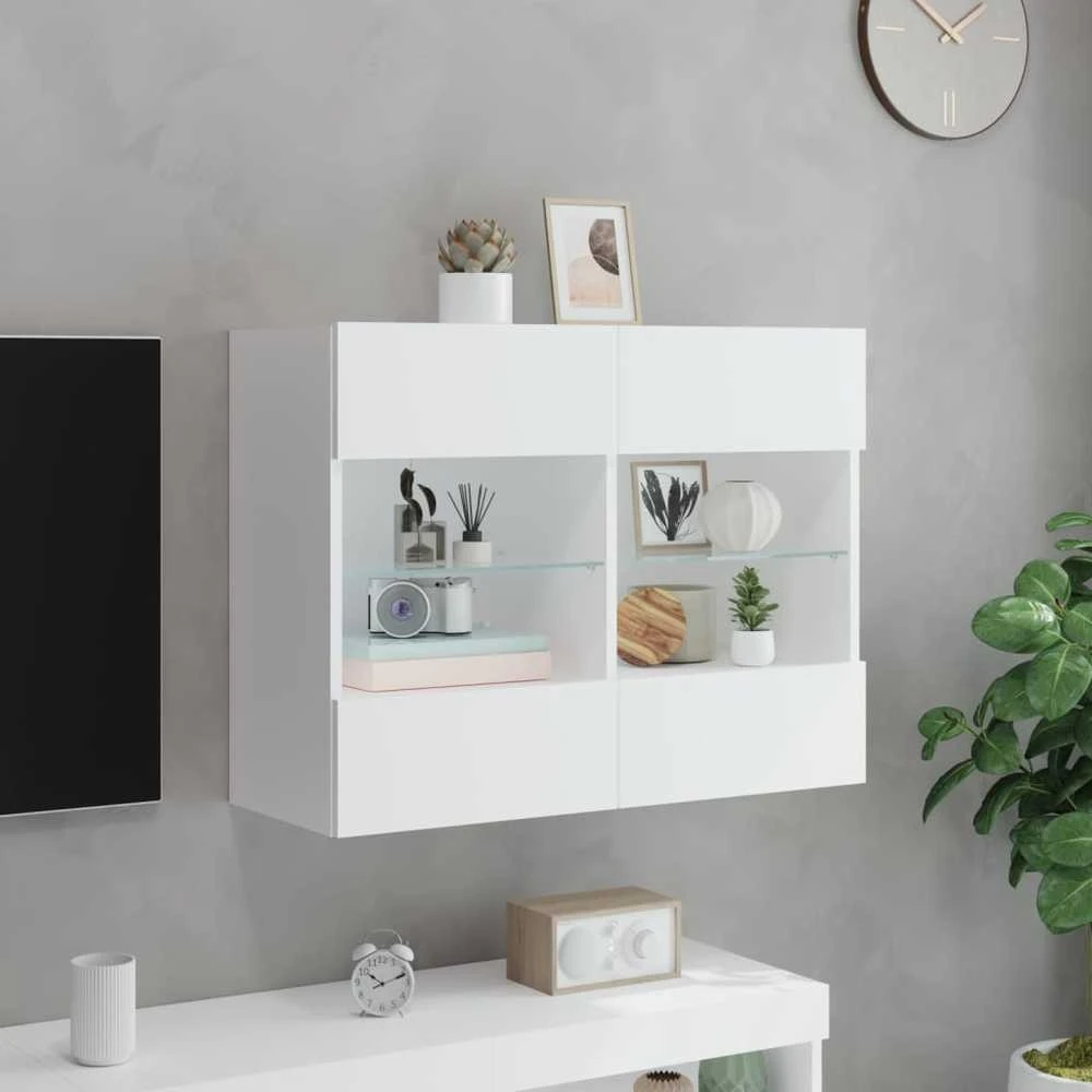 TV staliukas Sieninė TV spintelė su LED lemputėmis, balta, 78,5x30x60,5cm