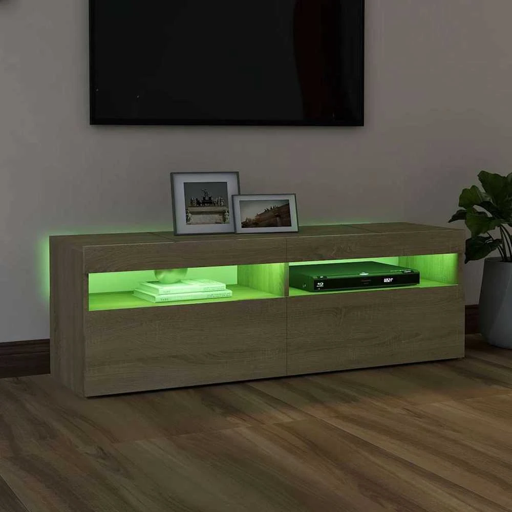 TV staliukas Televizoriaus spintelė su LED apšvietimu, ąžuolo, 120x35x40cm