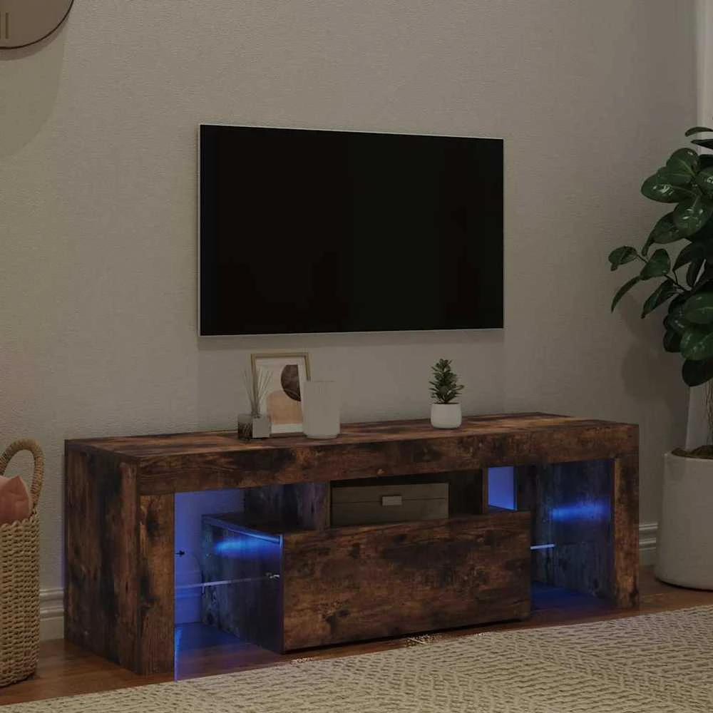 TV staliukas Televizoriaus spintelė su LED, dūminio ąžuolo, 120x35x40cm