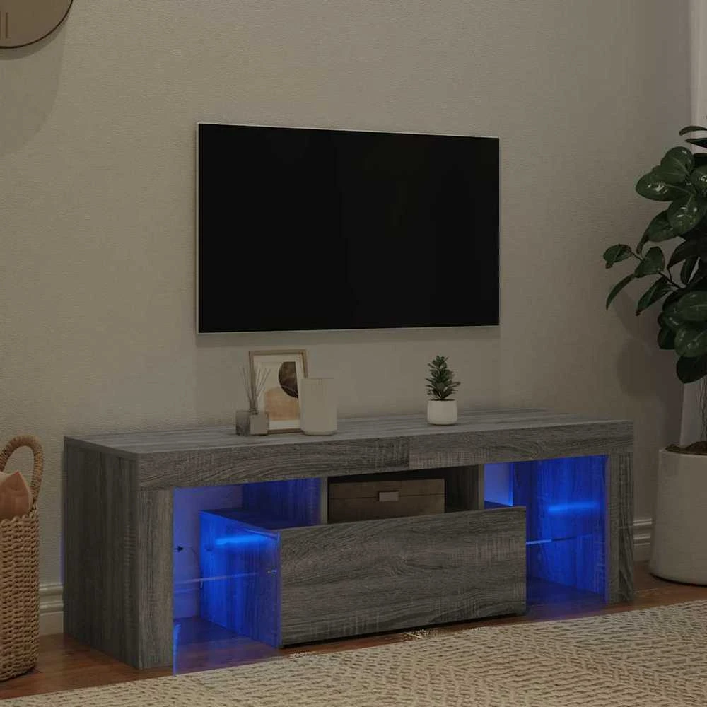 TV staliukas Televizoriaus spintelė su LED, pilka ąžuolo, 120x35x40cm