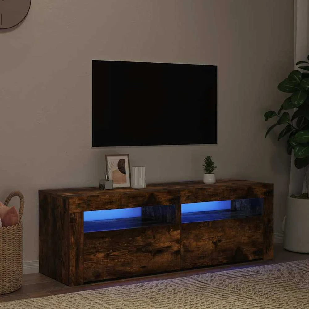 TV staliukas Televizoriaus spintelė su LED, dūminio ąžuolo, 120x35x40cm