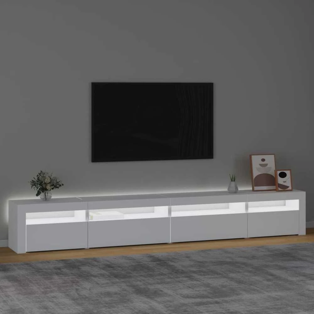 TV staliukas Televizoriaus spintelė su LED apšvietimu, balta, 270x35x40cm