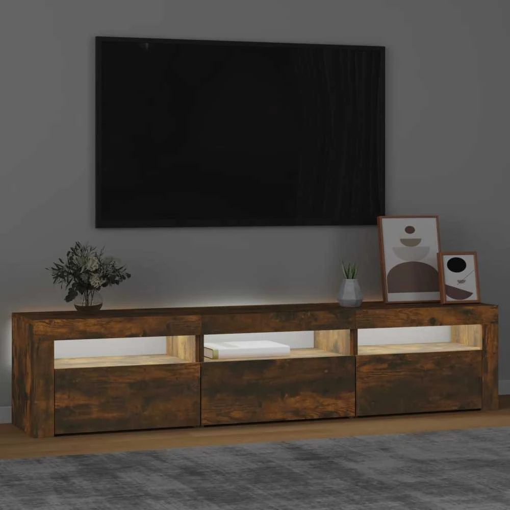 TV staliukas Televizoriaus spintelė su LED, dūminio ąžuolo, 180x35x40cm
