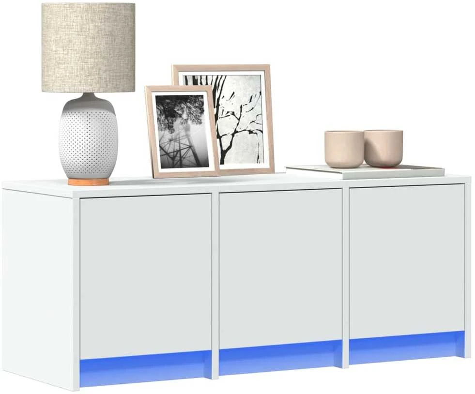 TV staliukas Televizoriaus spintelė su LED, balta, 97x34x40cm, mediena