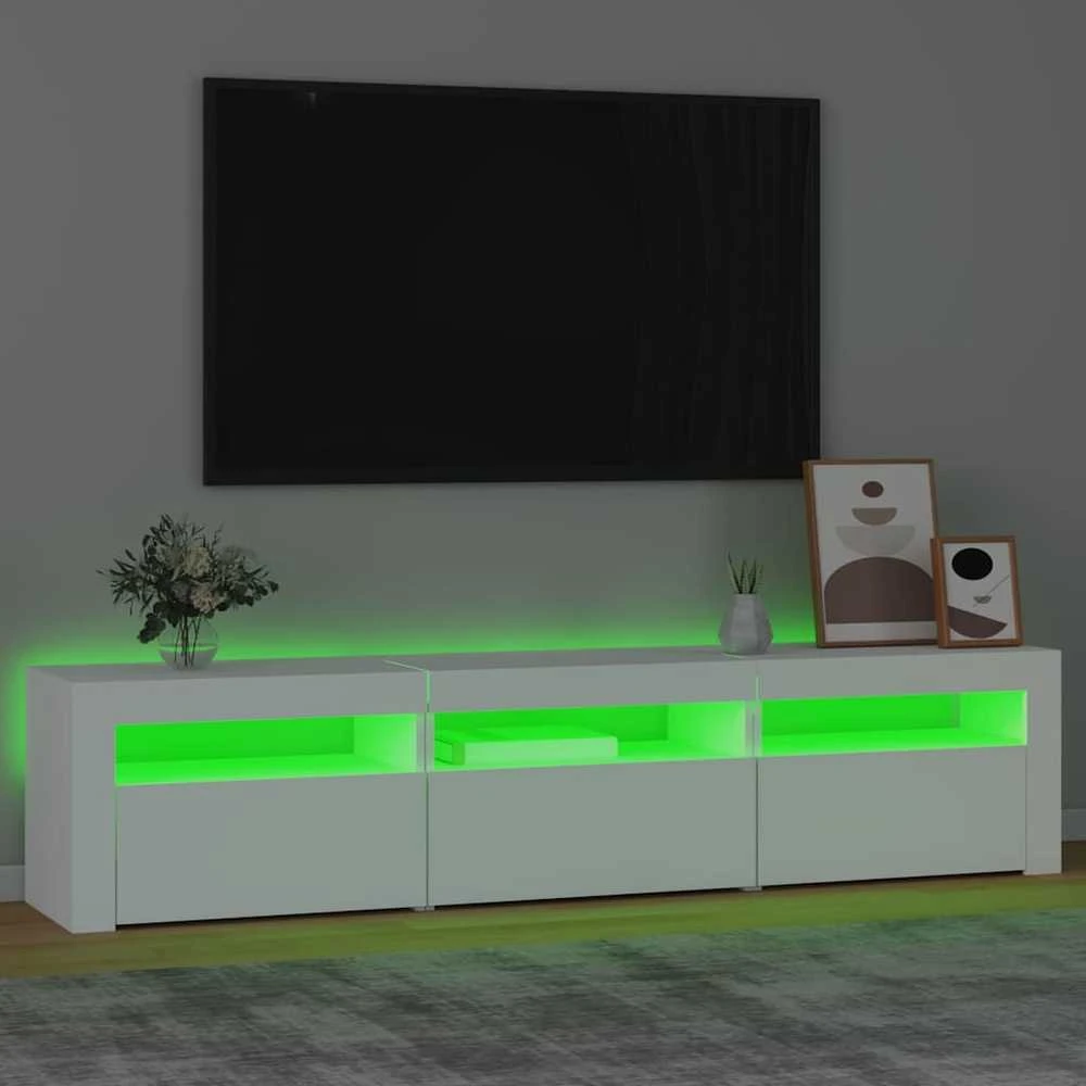 TV staliukas Televizoriaus spintelė su LED apšvietimu, balta, 180x35x40cm