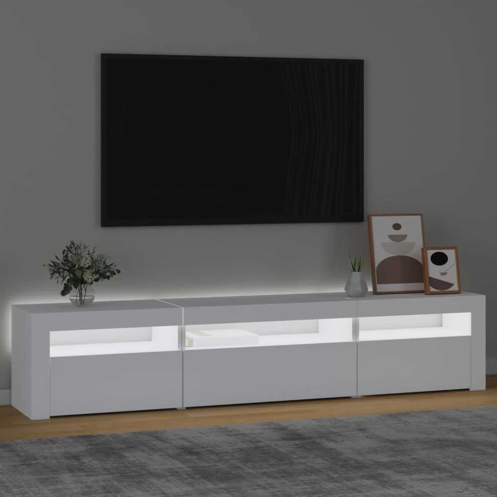 TV staliukas Televizoriaus spintelė su LED apšvietimu, balta, 195x35x40cm
