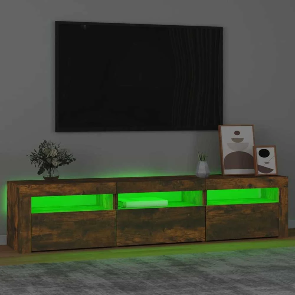 TV staliukas Televizoriaus spintelė su LED, dūminio ąžuolo, 180x35x40cm
